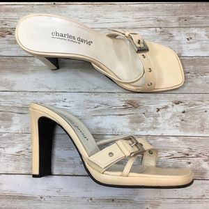 Charles David Cream Leather square open toe mules